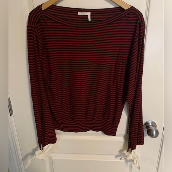 Chloé Striped Cotton Pullover in Burgundy/Navy | XS - Picture 3 of 6